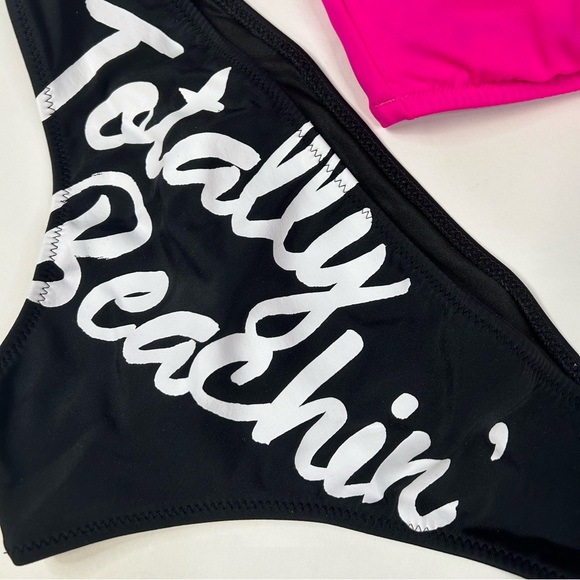 Y2K Victorias Secret Bikini Set Size XS Totally Beachin Sequins Black Pink #1196 - Picture 8 of 11